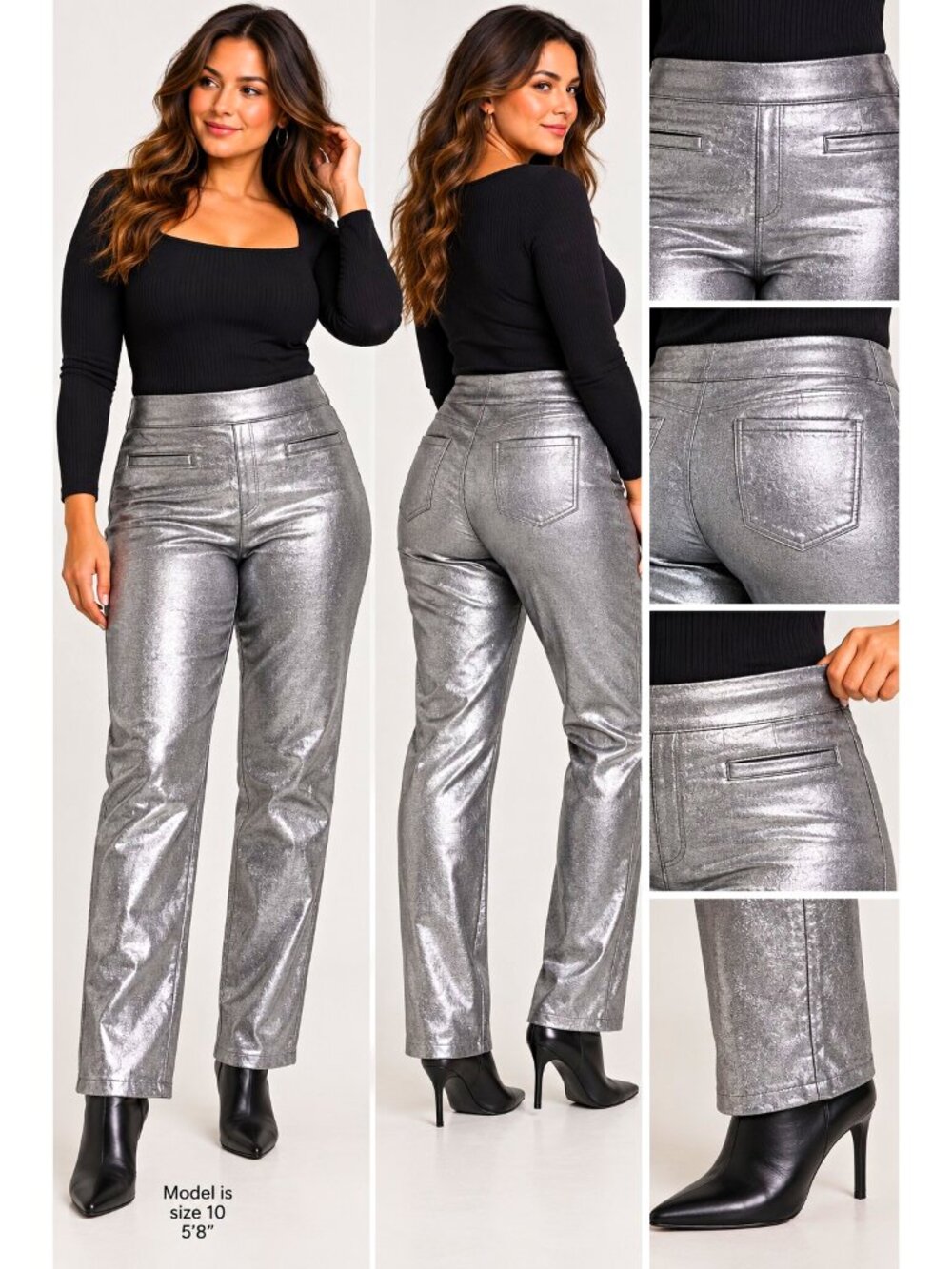 Westbound High Rise Metallic Silver Straight Leg Stretch Jeans Women’s 10 NWT